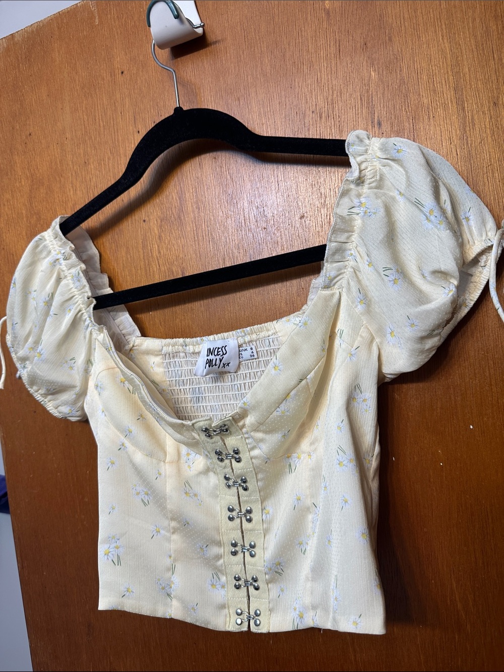 Princess Polly Allyson Top Floral Puff Sleeve Crop Top Muted Yellow Size 4